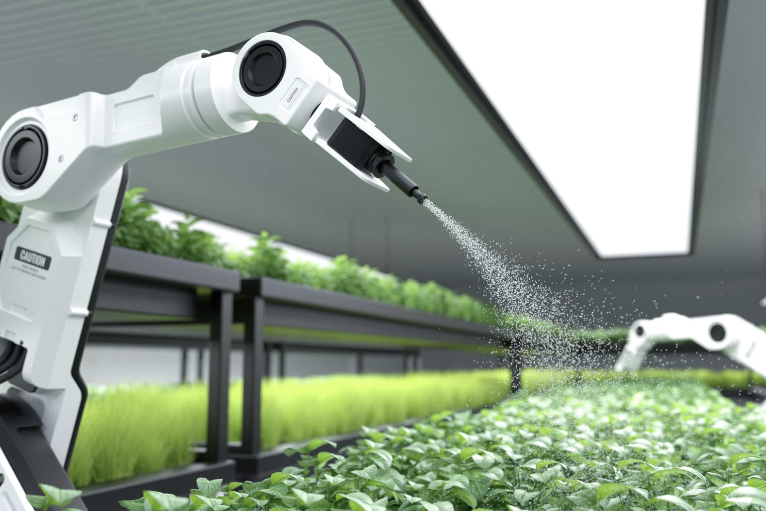 Agricultural robot spraying crops